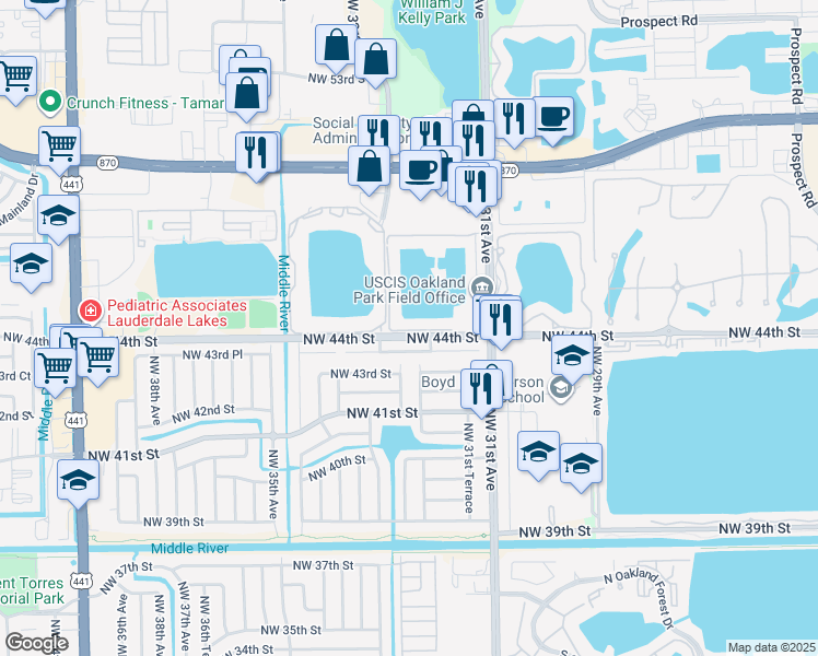 map of restaurants, bars, coffee shops, grocery stores, and more near 3251 Northwest 46th Street in Fort Lauderdale