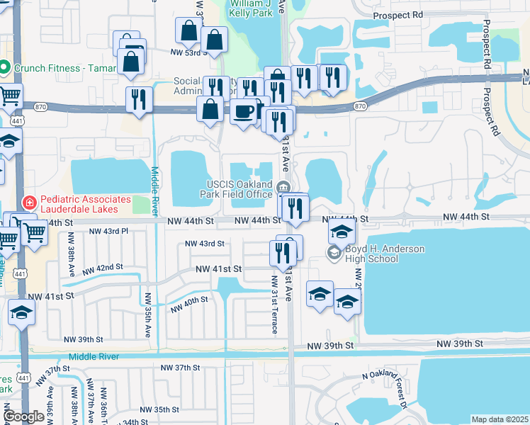 map of restaurants, bars, coffee shops, grocery stores, and more near 3239 Northwest 46th Street in Fort Lauderdale