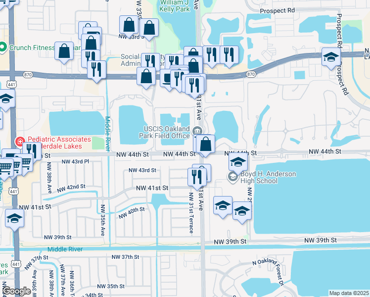 map of restaurants, bars, coffee shops, grocery stores, and more near 3239 Northwest 46th Street in Fort Lauderdale