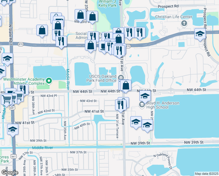 map of restaurants, bars, coffee shops, grocery stores, and more near 3251 Northwest 46th Street in Fort Lauderdale