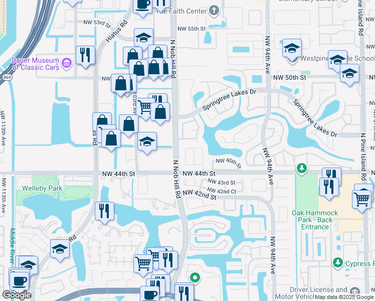 map of restaurants, bars, coffee shops, grocery stores, and more near 4492 Northwest 99th Way in Sunrise