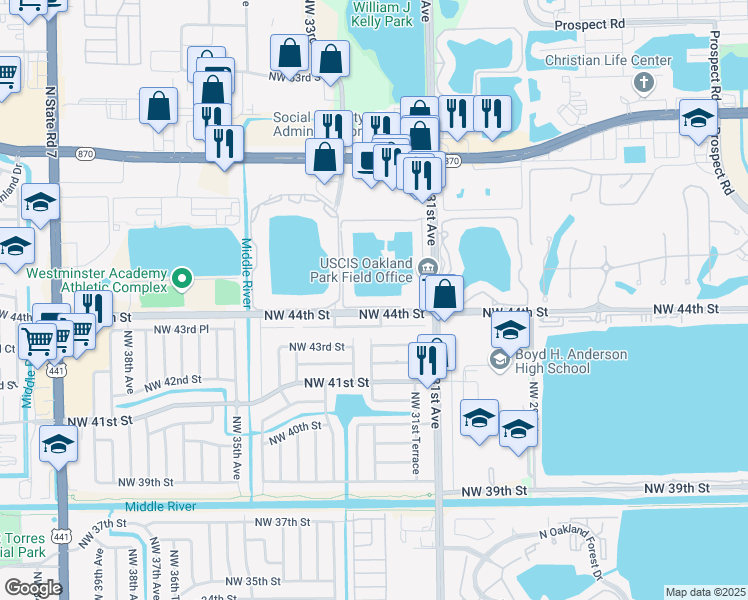map of restaurants, bars, coffee shops, grocery stores, and more near 3251 Northwest 46th Street in Fort Lauderdale