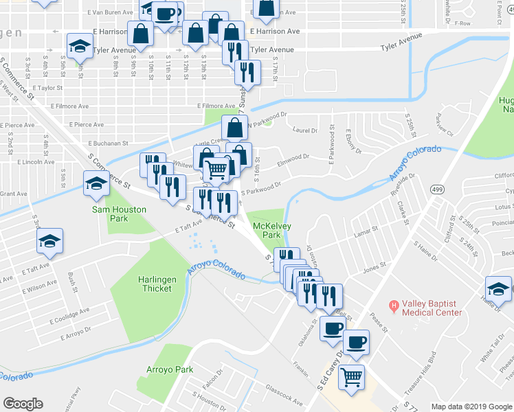 map of restaurants, bars, coffee shops, grocery stores, and more near 1325 U.S. 77 Business in San Benito