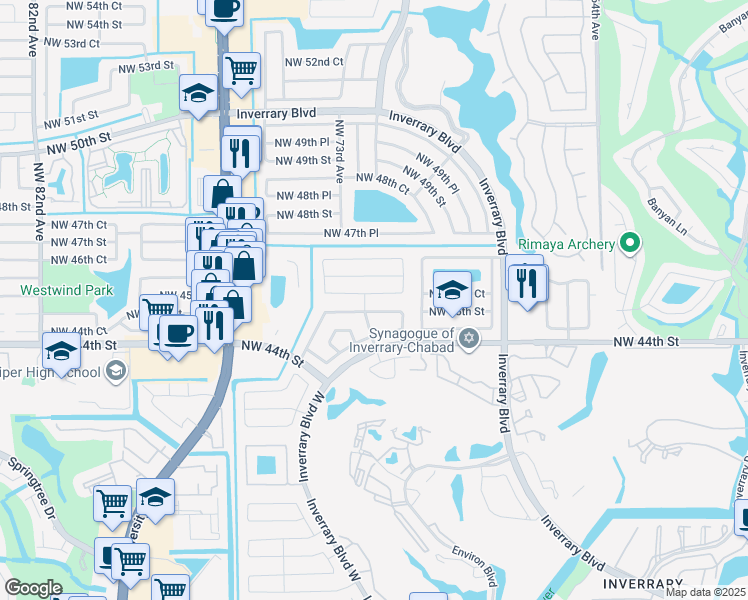 map of restaurants, bars, coffee shops, grocery stores, and more near 7150 Northwest 45th Court in Lauderhill