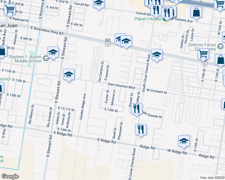 map of restaurants, bars, coffee shops, grocery stores, and more near 1106 Foster Street in San Juan