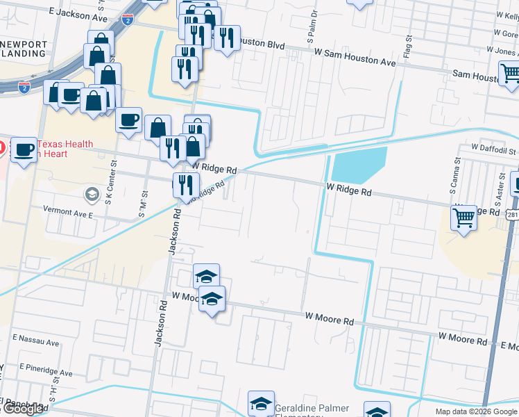 map of restaurants, bars, coffee shops, grocery stores, and more near 1511 West Ridge Road in Pharr