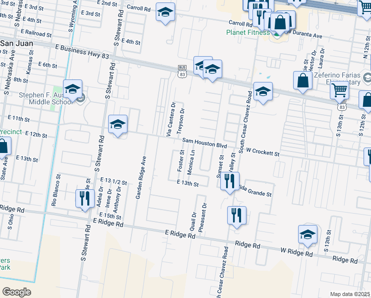 map of restaurants, bars, coffee shops, grocery stores, and more near 1106 Foster St in San Juan