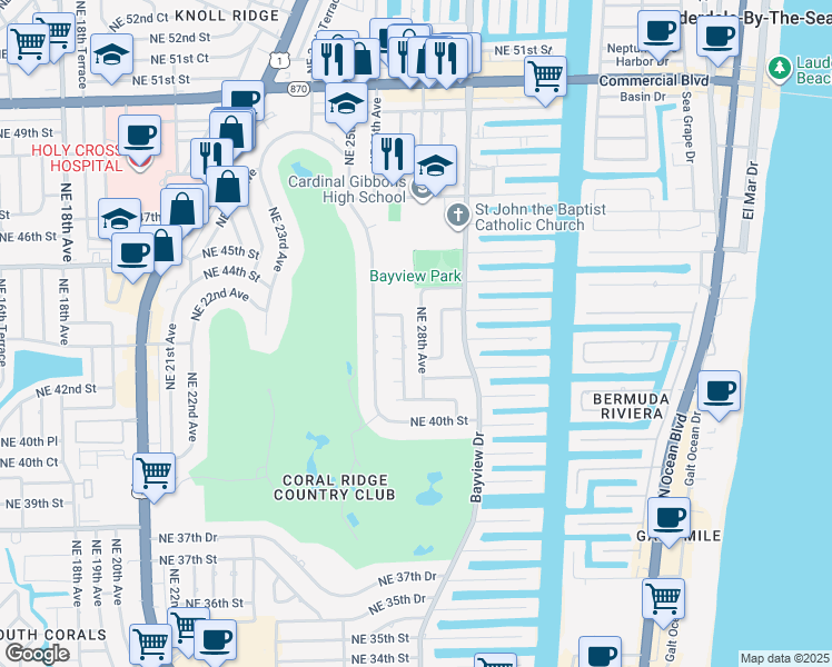 map of restaurants, bars, coffee shops, grocery stores, and more near 4211 Northeast 28th Avenue in Fort Lauderdale