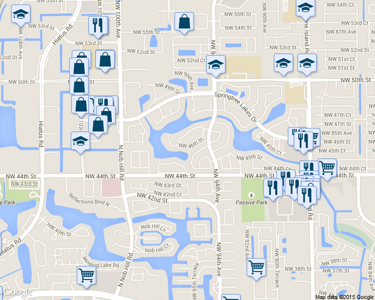 map of restaurants, bars, coffee shops, grocery stores, and more near 9450 Northwest 46th Street in Sunrise