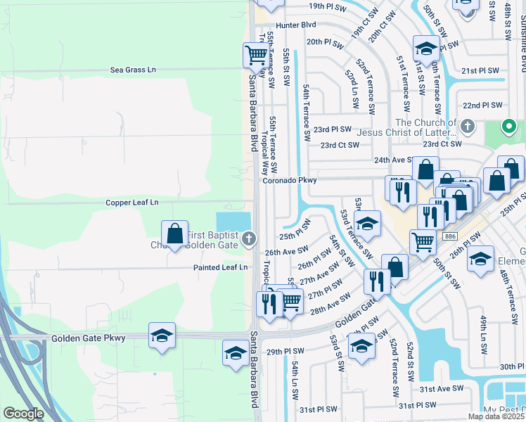 map of restaurants, bars, coffee shops, grocery stores, and more near 2514 Santa Barbara Boulevard in Naples