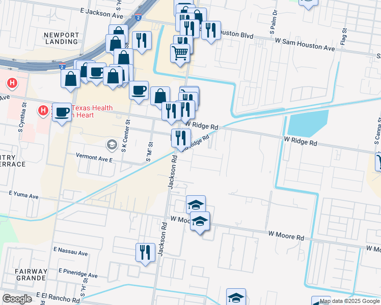 map of restaurants, bars, coffee shops, grocery stores, and more near 1401 South Jackson Road in Pharr