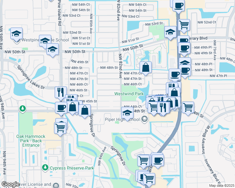map of restaurants, bars, coffee shops, grocery stores, and more near 8220 Northwest 45th Court in Lauderhill