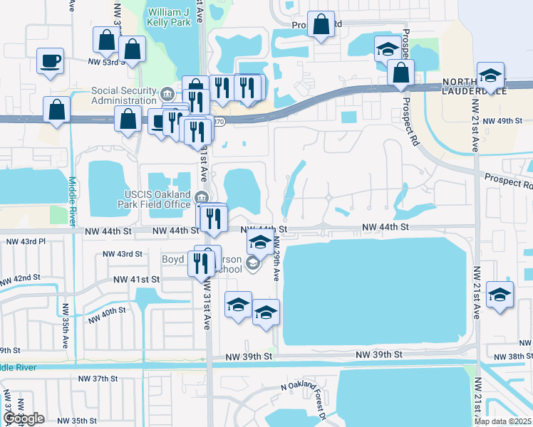 map of restaurants, bars, coffee shops, grocery stores, and more near 209 Lake Pointe Drive in Oakland Park