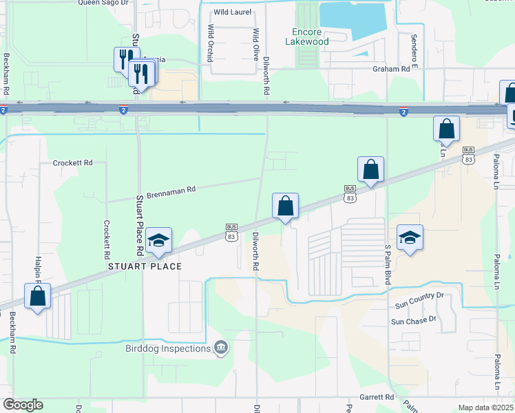 map of restaurants, bars, coffee shops, grocery stores, and more near 26883 Dilworth Road in Harlingen