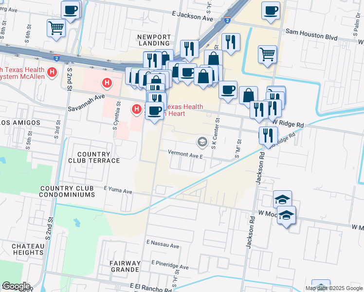map of restaurants, bars, coffee shops, grocery stores, and more near 901 East Vermont Avenue in McAllen