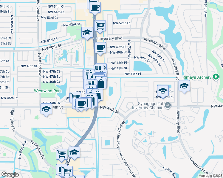map of restaurants, bars, coffee shops, grocery stores, and more near 7505 Northwest 44th Street in Lauderhill