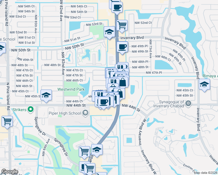 map of restaurants, bars, coffee shops, grocery stores, and more near 4520 Northwest 77th Terrace in Lauderhill