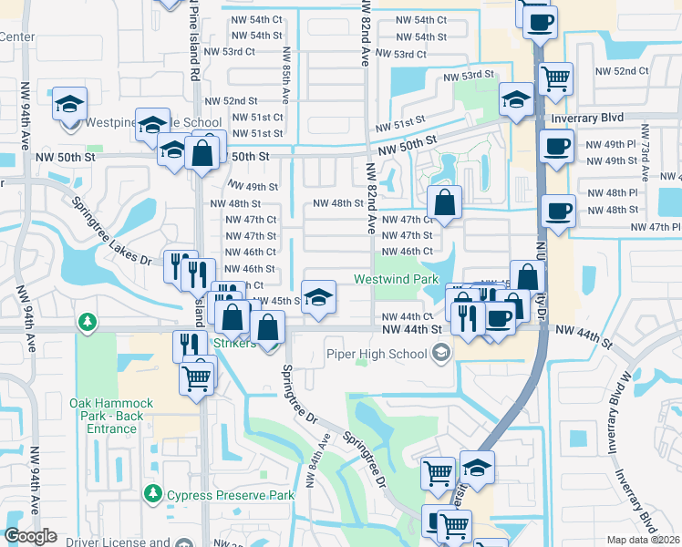 map of restaurants, bars, coffee shops, grocery stores, and more near 8320 Northwest 45th Court in Lauderhill