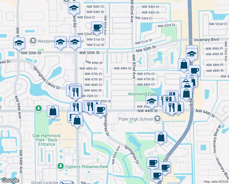 map of restaurants, bars, coffee shops, grocery stores, and more near 8320 Northwest 45th Court in Lauderhill
