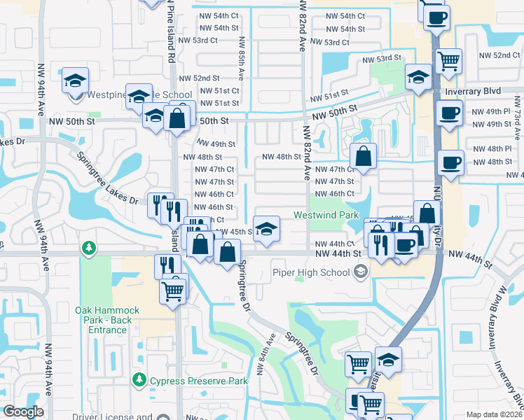 map of restaurants, bars, coffee shops, grocery stores, and more near 8320 Northwest 45th Court in Lauderhill