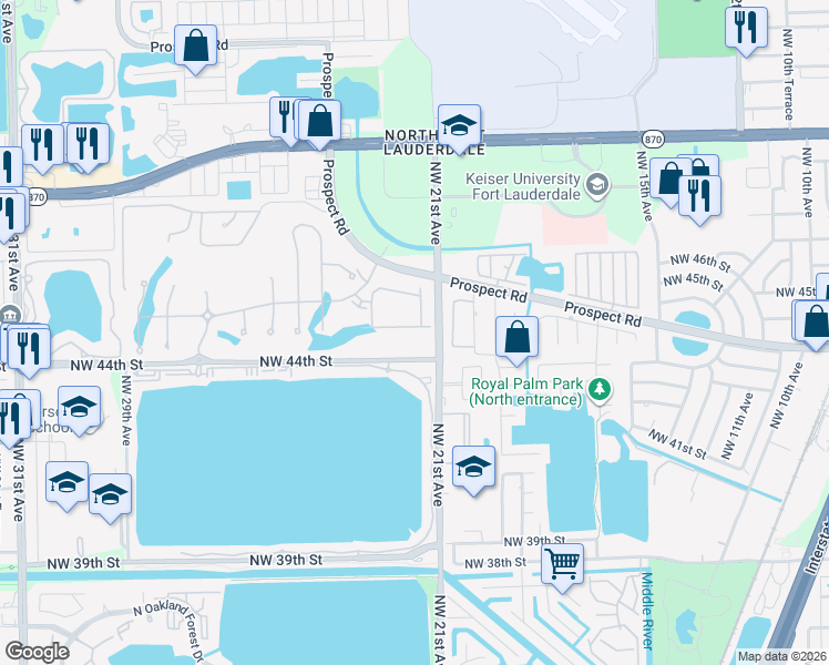 map of restaurants, bars, coffee shops, grocery stores, and more near 2138 Appleton Circle South in Oakland Park
