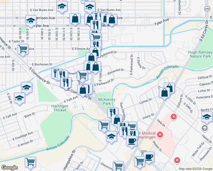 map of restaurants, bars, coffee shops, grocery stores, and more near 1325 U.S. 77 Business in San Benito