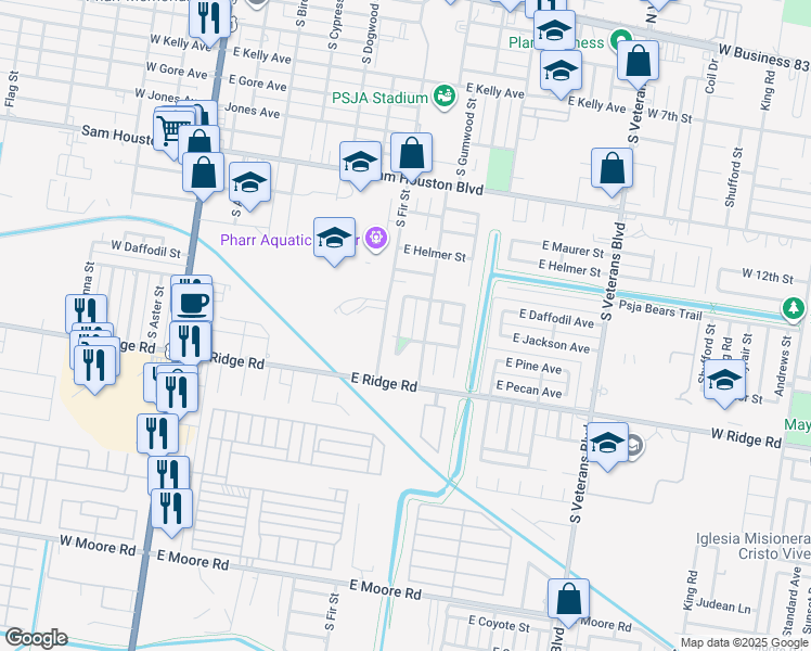 map of restaurants, bars, coffee shops, grocery stores, and more near 1207 South Gumwood Street in Pharr