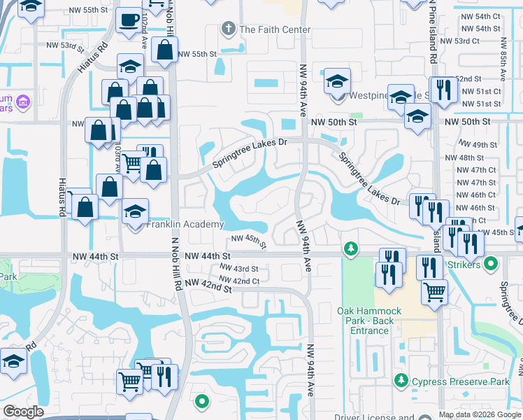 map of restaurants, bars, coffee shops, grocery stores, and more near 9450 Northwest 46th Street in Sunrise