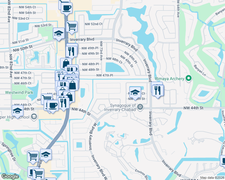 map of restaurants, bars, coffee shops, grocery stores, and more near 7150 Northwest 45th Court in Lauderhill