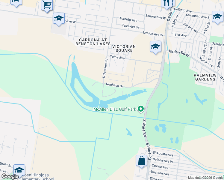 map of restaurants, bars, coffee shops, grocery stores, and more near 4201 Neuhaus Drive in McAllen