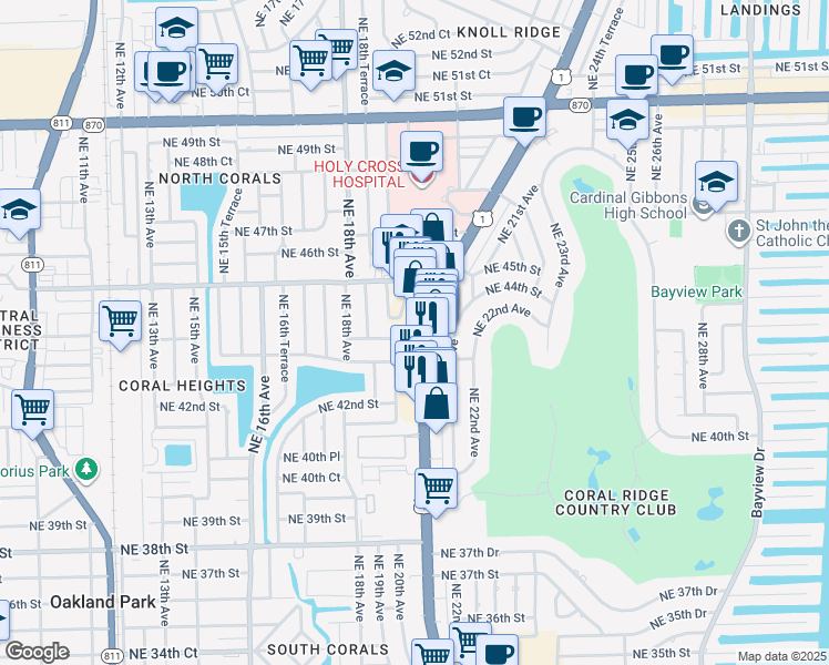 map of restaurants, bars, coffee shops, grocery stores, and more near 4331 North Federal Highway in Fort Lauderdale