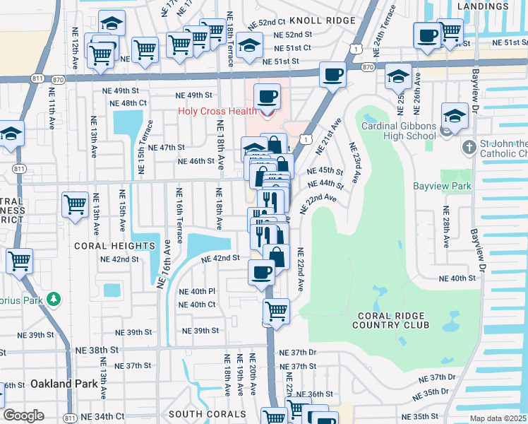 map of restaurants, bars, coffee shops, grocery stores, and more near 4331 North Federal Highway in Fort Lauderdale