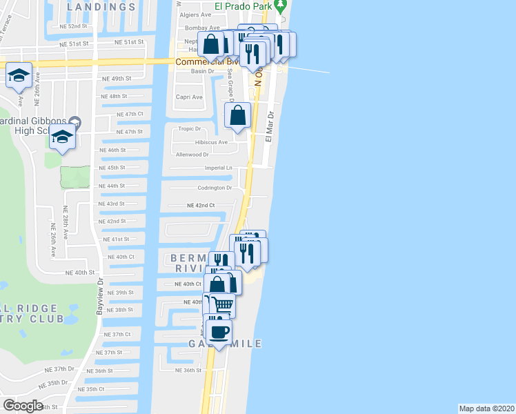 map of restaurants, bars, coffee shops, grocery stores, and more near 4280 Galt Ocean Drive in Fort Lauderdale