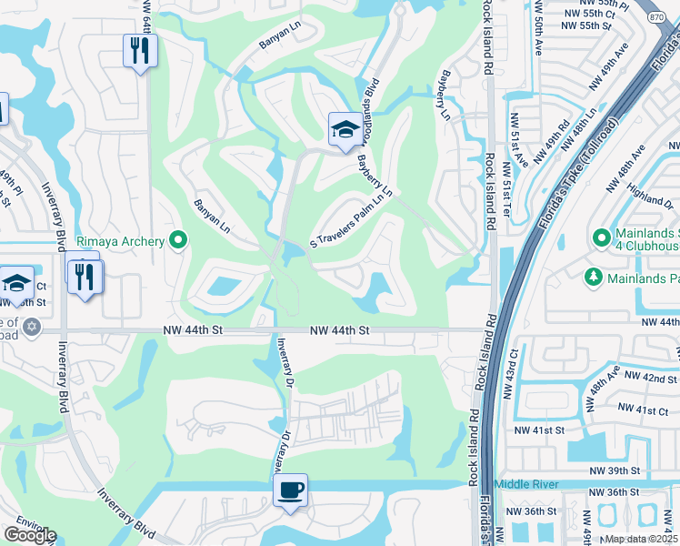 map of restaurants, bars, coffee shops, grocery stores, and more near 5710 Melaleuca Drive in Tamarac