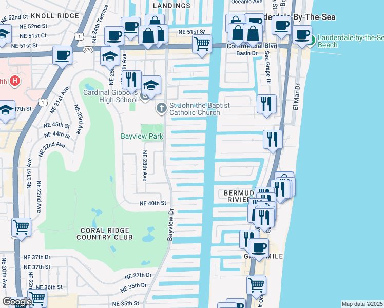 map of restaurants, bars, coffee shops, grocery stores, and more near 3081 Northeast 42nd Street in Fort Lauderdale