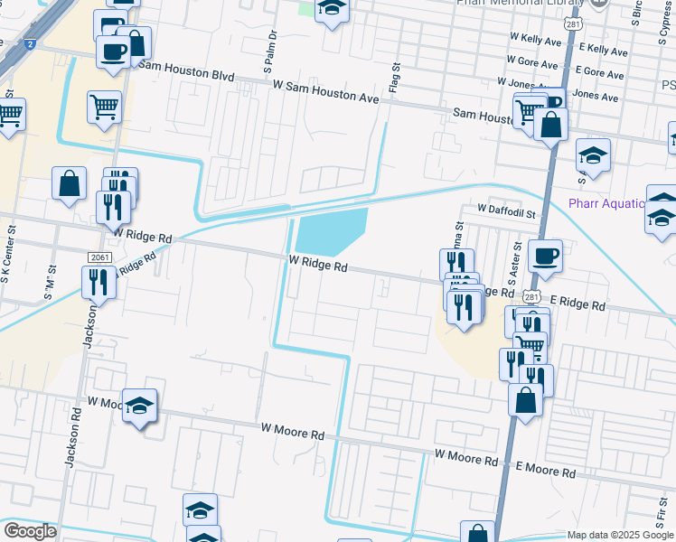 map of restaurants, bars, coffee shops, grocery stores, and more near 805 West Ridge Road in Pharr