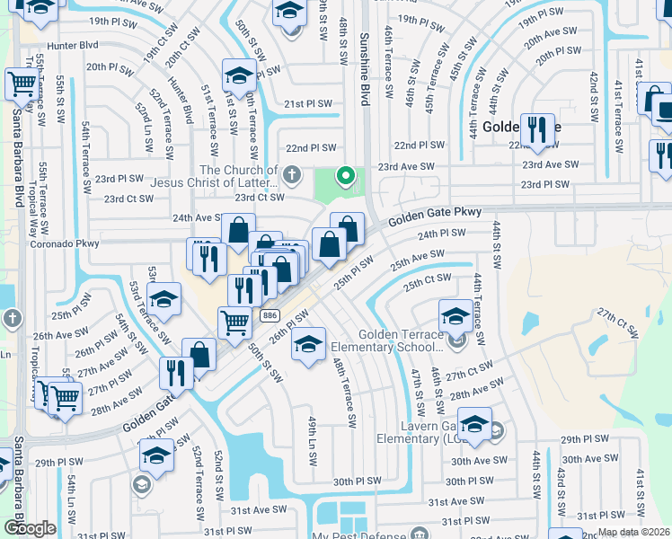 map of restaurants, bars, coffee shops, grocery stores, and more near 4748 Golden Gate Parkway in Naples