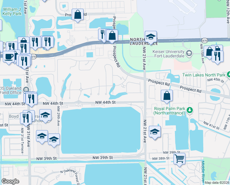 map of restaurants, bars, coffee shops, grocery stores, and more near 4532 Blessed Place Drive in Oakland Park