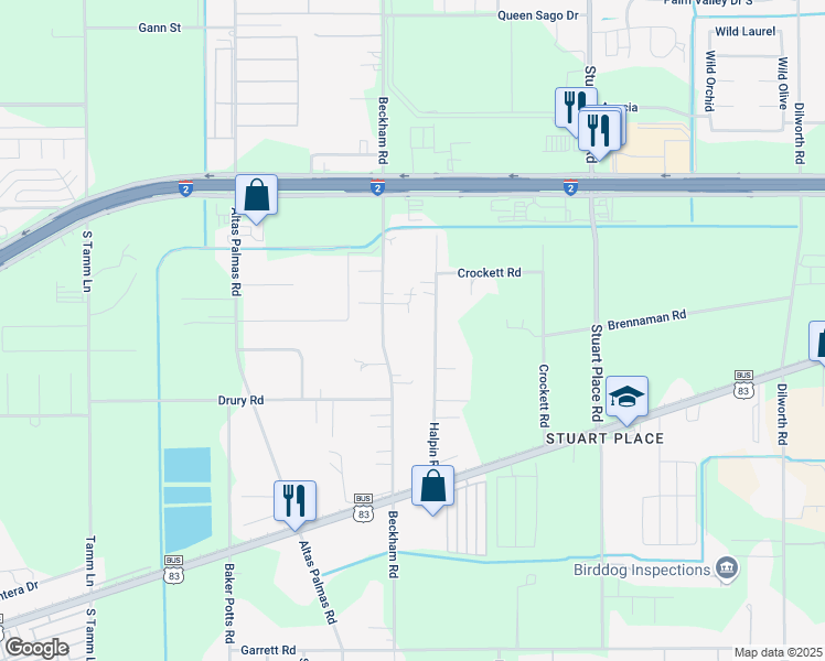 map of restaurants, bars, coffee shops, grocery stores, and more near 25901 Beckham Rd in Harlingen