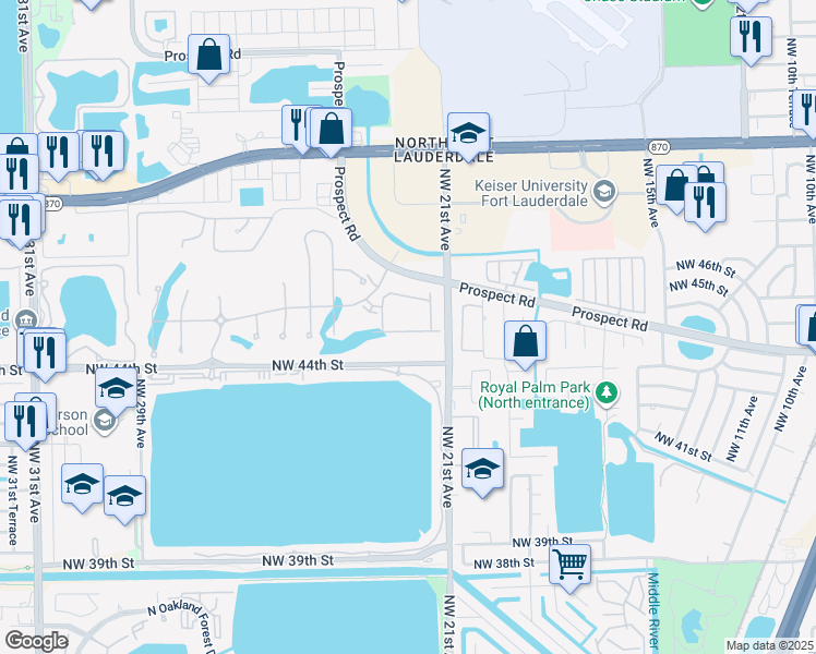map of restaurants, bars, coffee shops, grocery stores, and more near in Oakland Park