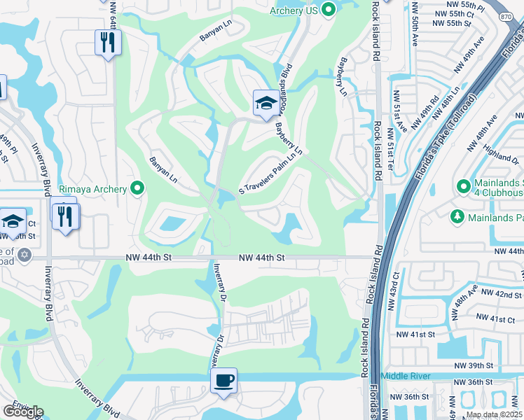 map of restaurants, bars, coffee shops, grocery stores, and more near 5801 Mulberry Drive in Tamarac