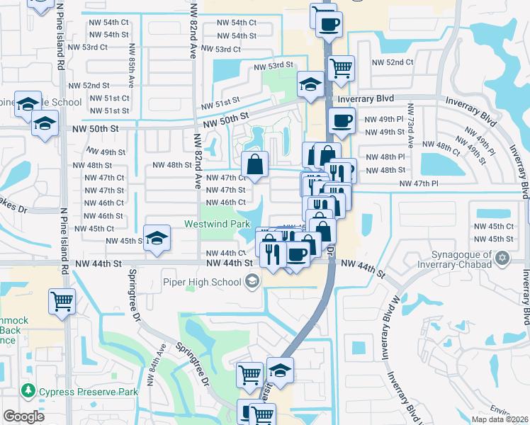 map of restaurants, bars, coffee shops, grocery stores, and more near 4621 Northwest 79th Avenue in Lauderhill