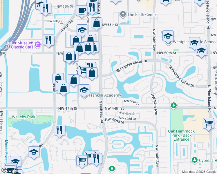 map of restaurants, bars, coffee shops, grocery stores, and more near 9925 Northwest 46th Place in Sunrise