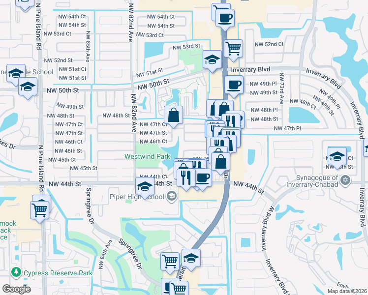 map of restaurants, bars, coffee shops, grocery stores, and more near 4621 Northwest 79th Avenue in Lauderhill