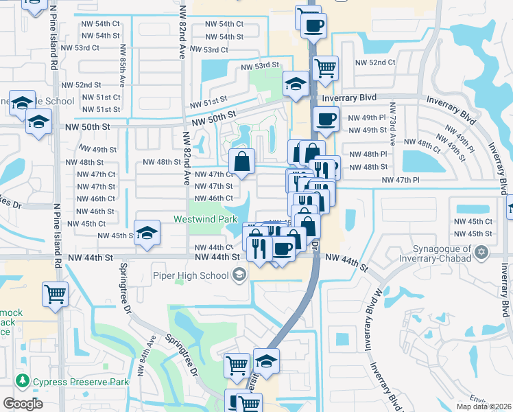 map of restaurants, bars, coffee shops, grocery stores, and more near 4621 Northwest 79th Avenue in Lauderhill