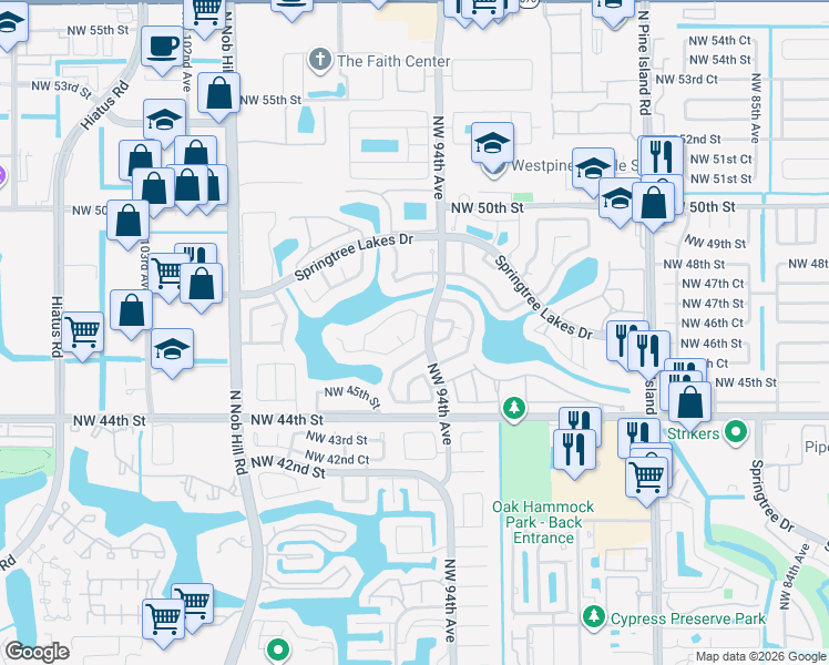 map of restaurants, bars, coffee shops, grocery stores, and more near 9402 Northwest 46th Street in Sunrise