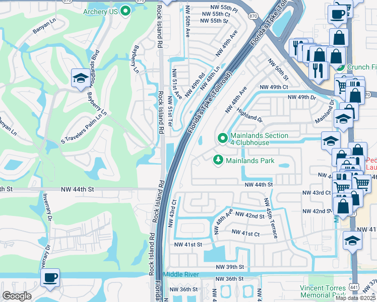 map of restaurants, bars, coffee shops, grocery stores, and more near 4512 Northwest 48th Terrace in Tamarac