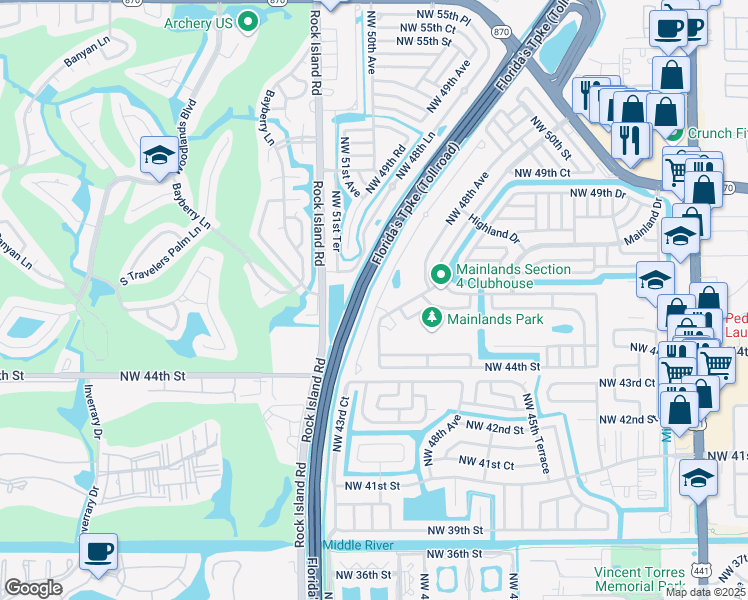 map of restaurants, bars, coffee shops, grocery stores, and more near 4512 Northwest 48th Terrace in Tamarac