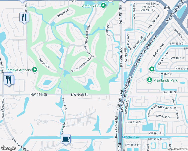 map of restaurants, bars, coffee shops, grocery stores, and more near 4602 King Palm Drive in Tamarac