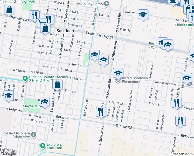 map of restaurants, bars, coffee shops, grocery stores, and more near 501 East 11th Street in San Juan
